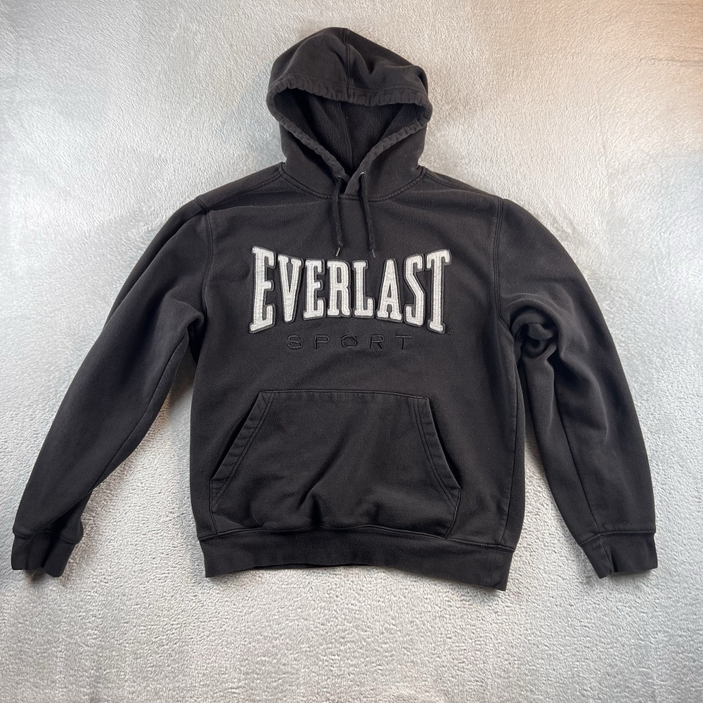 VTG Everlast Sport Embroidered Hoodie Sweatshirt Mens M Black 90s Y2K READ